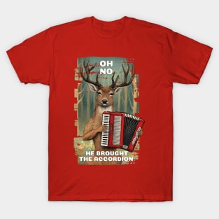 Weird deer playing accordion funny hunting western nature T-Shirt